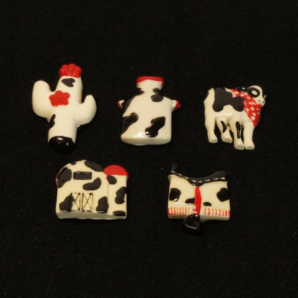 Vintage Farm Button Covers Lot 5 Cow Barn Country Enamel